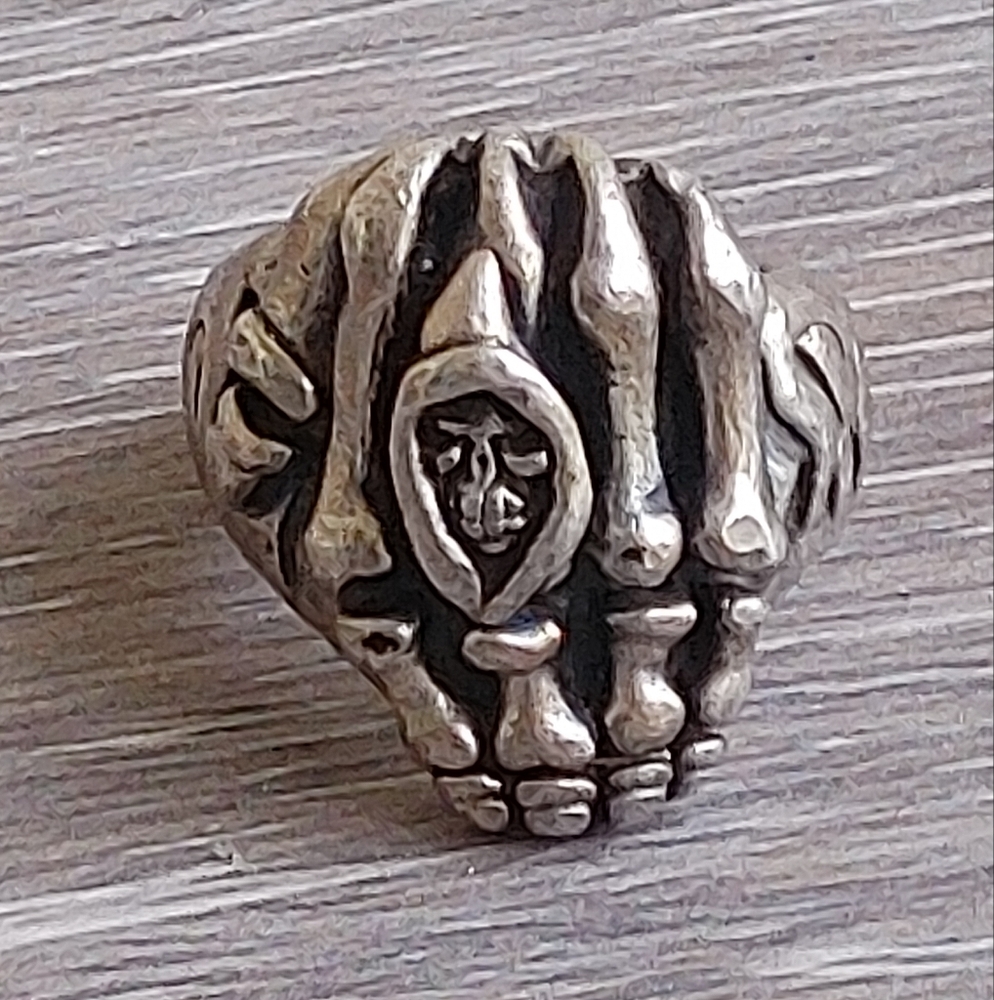 Skeleton Ring With Small Grim Reaper Center Size 8
